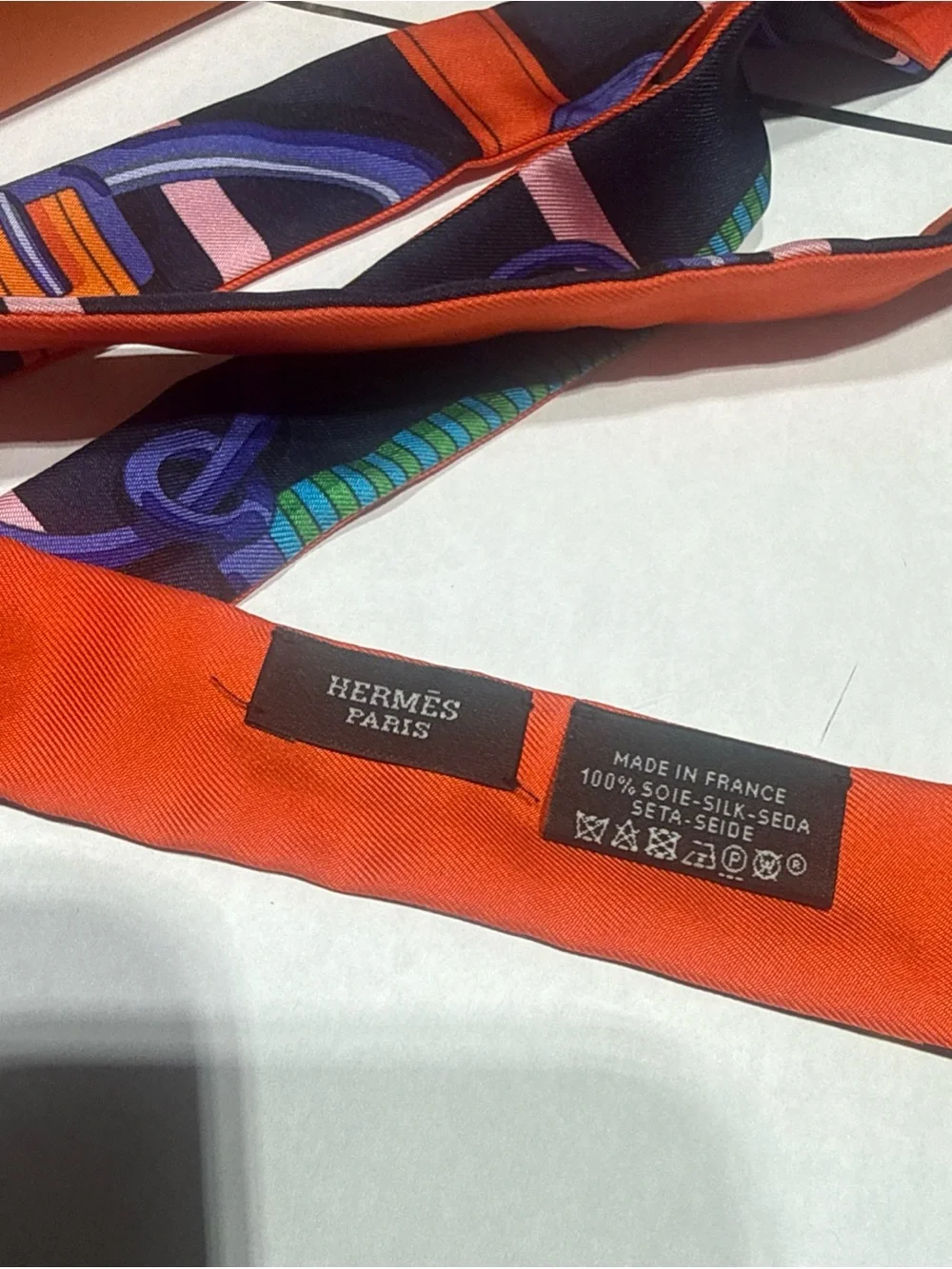 HERMES Twillon Scarf Silk Navy/Orange Original Box Great Gift
